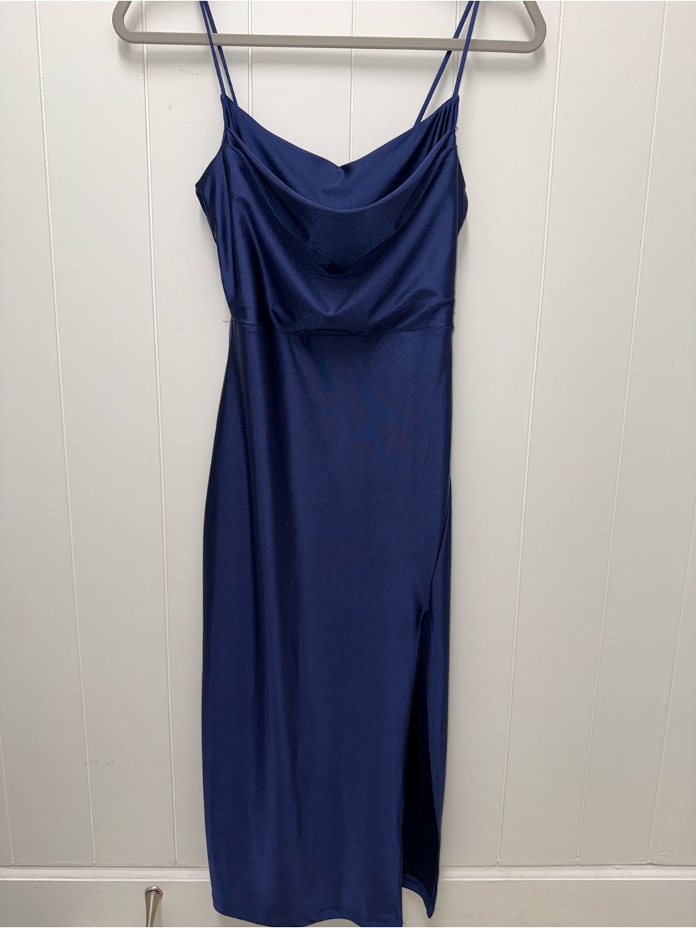 Windsor Navy Blue Satin Cowl Neck Maxi Dress Size Small Spaghetti Strap